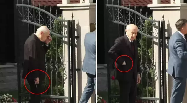 Bahçeli put his prayer beads in his pocket when he noticed the cameras while waiting for Erdoğan.