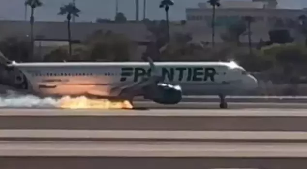 The wheels of a plane carrying 200 passengers caught fire during landing in Las Vegas.