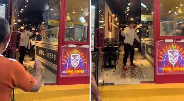 A Korean with a baseball bat charged into a Turkish kebab shop.