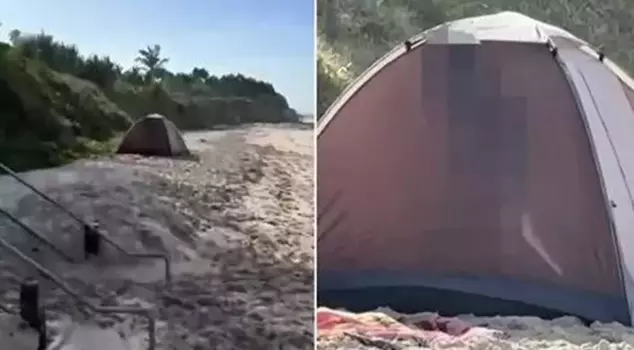 A couple who had intercourse in a tent they set up on the beach has drawn significant backlash on social media.