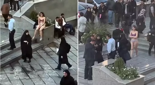 Iranian young woman protests against the 