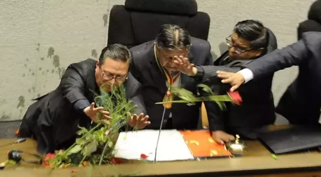 Tomato attack on the parliamentary podium: They did not let the vice president speak.