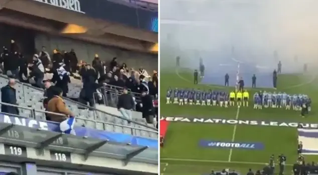 Protest from French fans against the Israeli anthem: Fans clashed with each other.