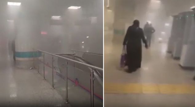İstanbul Yenikapı metro istasyonunda yangın. 

На станции метро Йеникапы в Стамбуле произошел пожар.