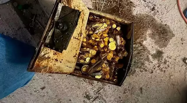 The plumber found a tin of gold during the renovation! Here is his share.