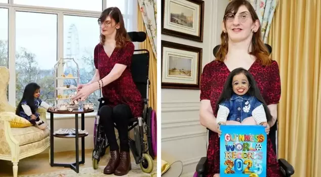 The world's tallest and shortest women met for the first time.