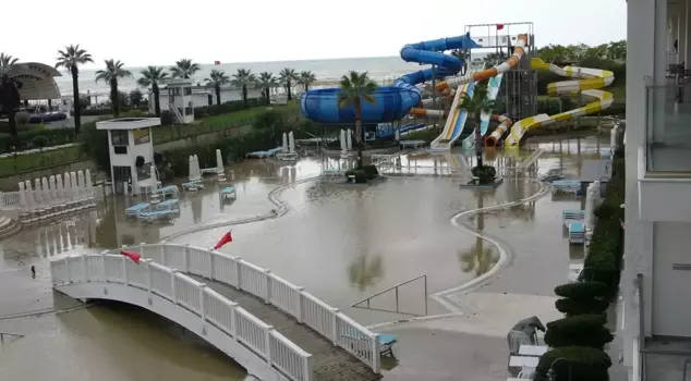 Due to heavy rainfall in Antalya, the water overflowing from the river flooded a 5-star hotel.