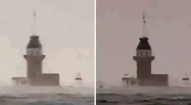 The first snowfall of the year in Istanbul made even the Maiden's Tower hard to see through the storm.