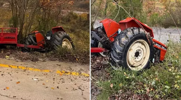 The tractor overturned, resulting in the death of one woman and three injuries.