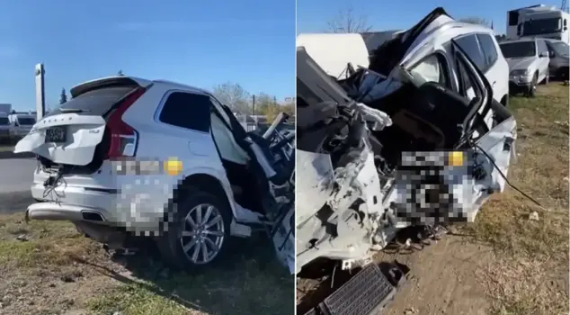 The Volvo, known for its durability, split in half after the accident.