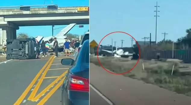 The out-of-control plane crashed onto the highway: 4 people were injured.