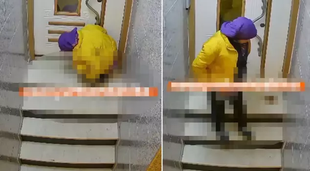 A woman in Esenyurt urinated in front of the apartment door.