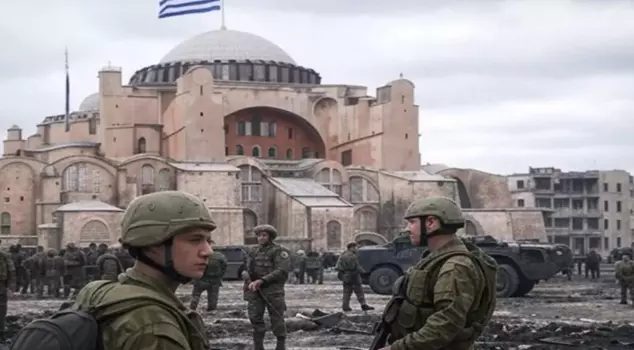 Arrogant post from the British leader: Greek flag over Hagia Sophia.