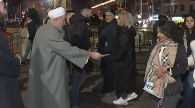 The demonstrators distributed flyers in Taksim Square.