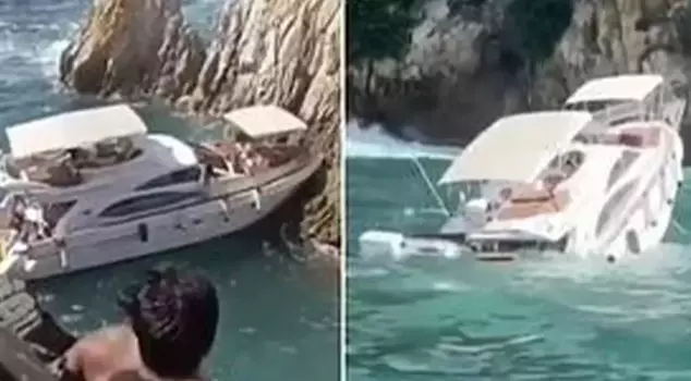 The luxury yacht that crashed into the rocks sank within minutes.