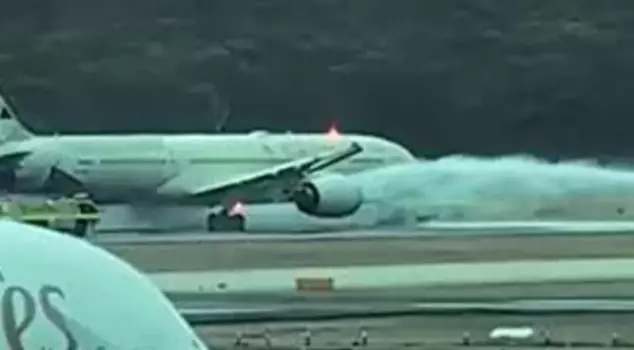 The landing gear of the plane taking off in Australia suddenly caught fire.