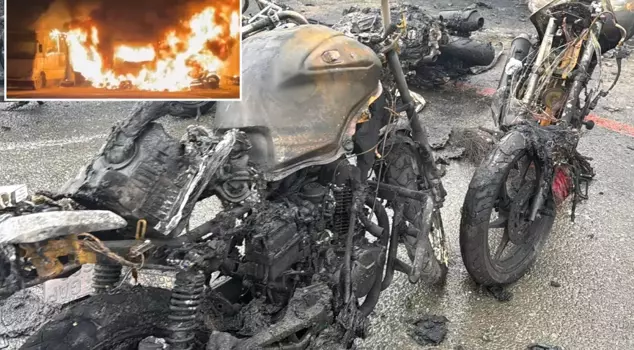 In the heart of Istanbul, 22 motorcycles burned fiercely and turned to ashes.