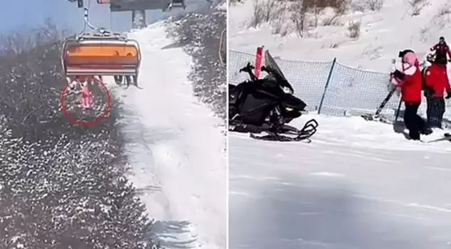 The little boy fell from the cable car onto the trees.