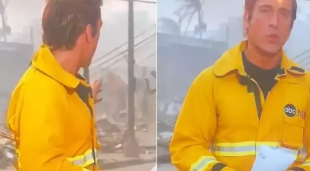 The news anchor reporting on the fire received backlash for putting on a show during the live broadcast.