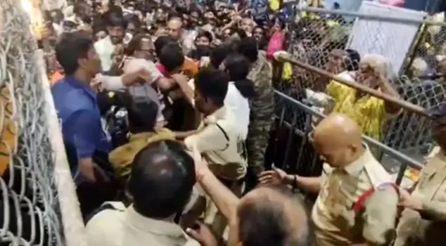 Crowd at temple in India: At least 6 people have died.