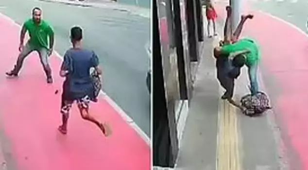 The bag thief hit a hard rock! You have to see the moment he got knocked out in one move.