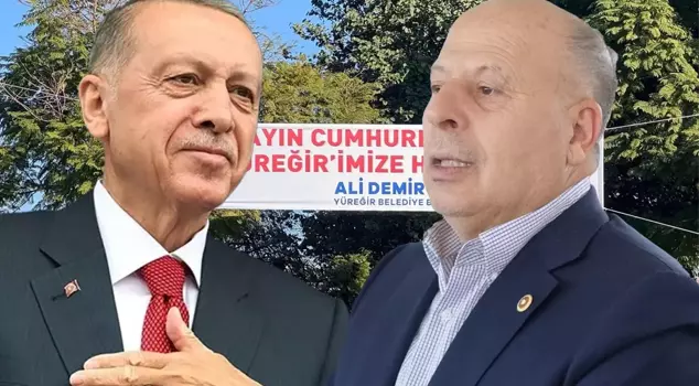 The CHP mayor who met with President Erdoğan holds a banner reading 'Erdoğan'.