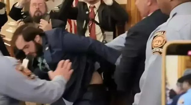 The senator who tried to force his way into the parliament was taken into custody by the police.