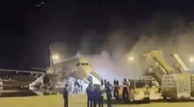 A passenger plane caught fire in South Korea.