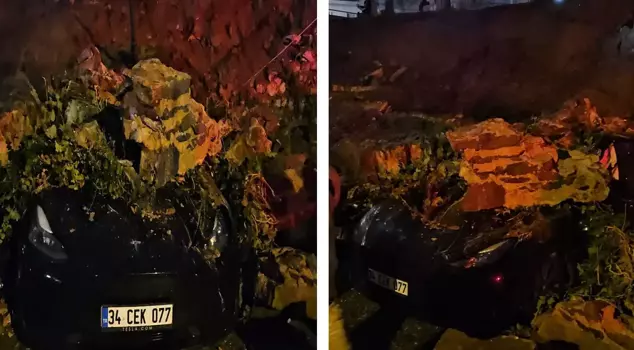 A retaining wall collapsed in Beşiktaş, and 8 vehicles were trapped under the debris.