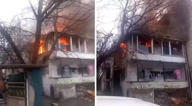 A two-story building in Istanbul was engulfed in flames.