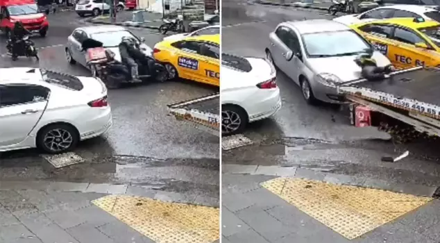 Chilling incident in Istanbul! He ran over the motorcycle courier he was arguing with using his car.