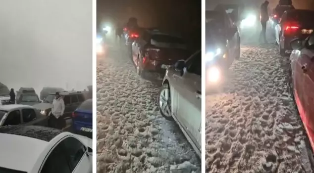 Next to Istanbul! Hundreds of vehicles stranded in the snow.