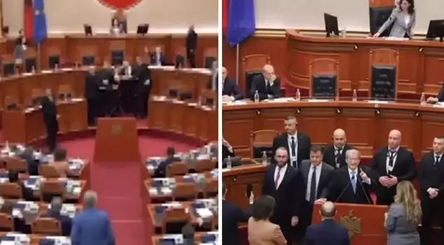 Tense moments in the Albanian Parliament: A water bottle was thrown at the minister.