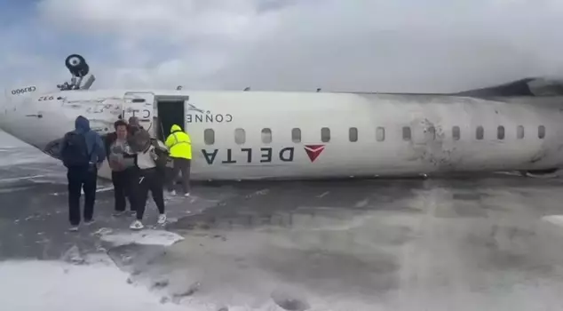 Interesting accident at the airport: The landing plane flipped over.