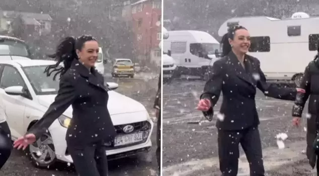 Melis Sezen's joy of snow: She had fun on set like a child.