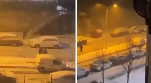A driver who brandished a knife at those throwing snowballs in Istanbul lost control of their vehicle.