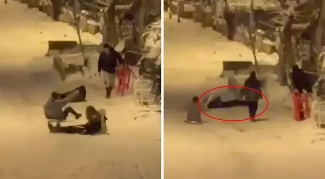 He ended up in the hospital while sliding on a tray in the snow! The moment he crashed into the wall was captured on camera.