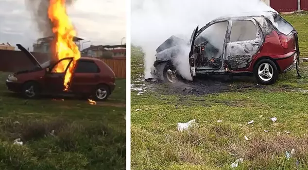 A woman who was angry with the mechanics set her car on fire by pouring gasoline on it.