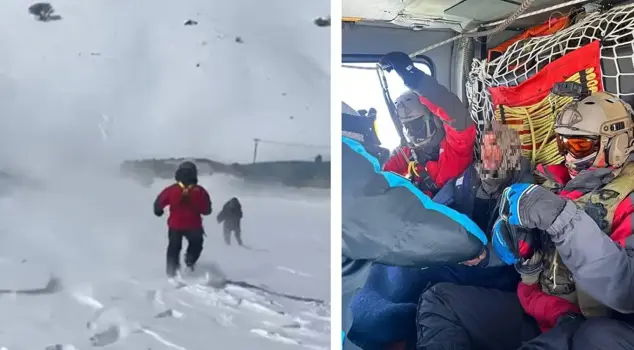 The man trapped in the snow was rescued by a military helicopter.