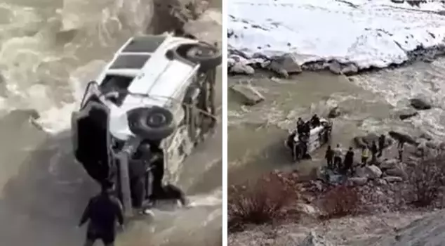 A terrible accident in Hakkari: Vehicle plunged into Zap River.