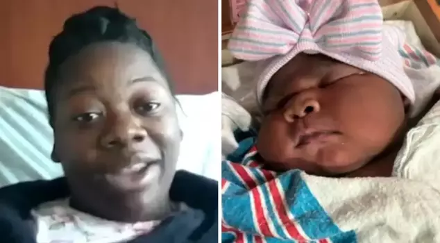 She started crying when she saw her newborn baby! It's 2 weeks old but wearing clothes for 6 months.