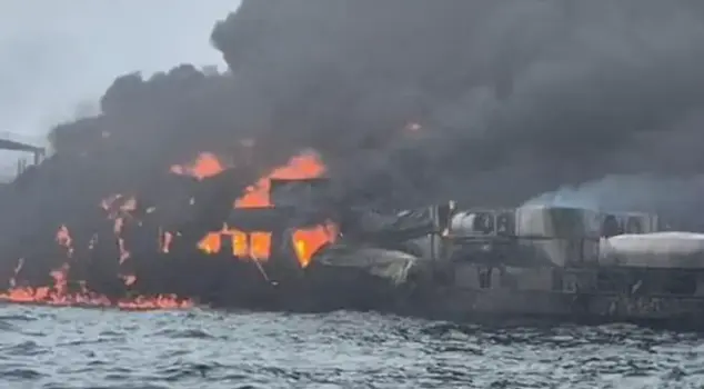 The oil tanker exploded after colliding with the cargo ship.