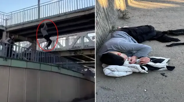 He fell while trying to pass under the overpass for a video and broke both of his legs.