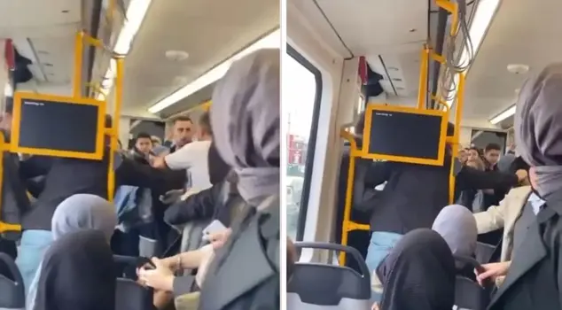 A fight broke out on the metro in Bursa! Those moments were captured on camera.