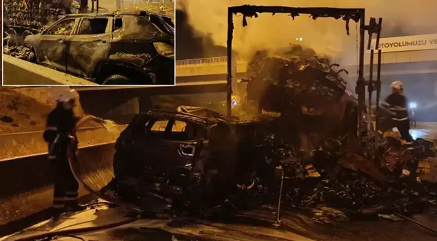 The van that collided with the truck burned to ashes.
