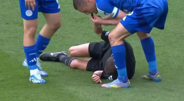 Interesting moments on the green fields! The referee fell to the ground, and the world-famous football player grabbed the whistle.