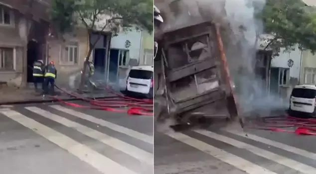 Moments of horror captured on camera! The burning building collapsed onto the firefighters.