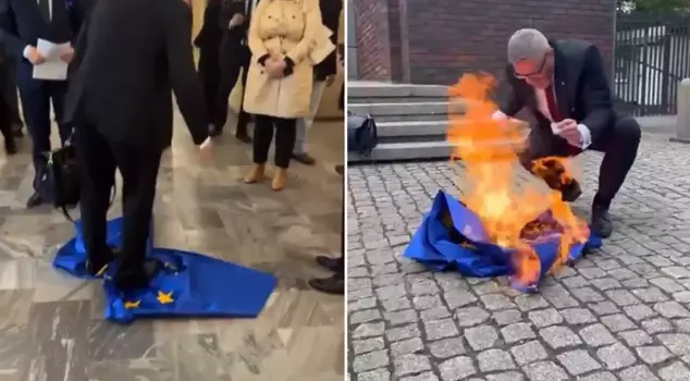 An interesting protest by a presidential candidate in Poland! Wiped their feet with the EU flag.