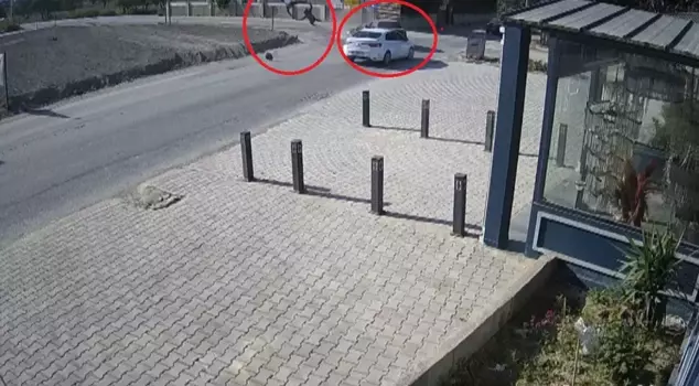 Two people on the motorcycle that collided with the car were thrown several meters into the air.