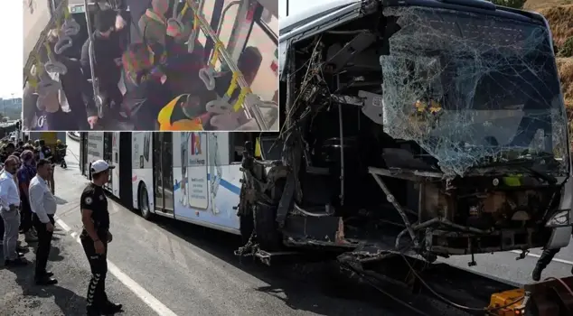 The bus rapid transit accident in Beylikdüzü captured on the vehicle's dashboard camera.